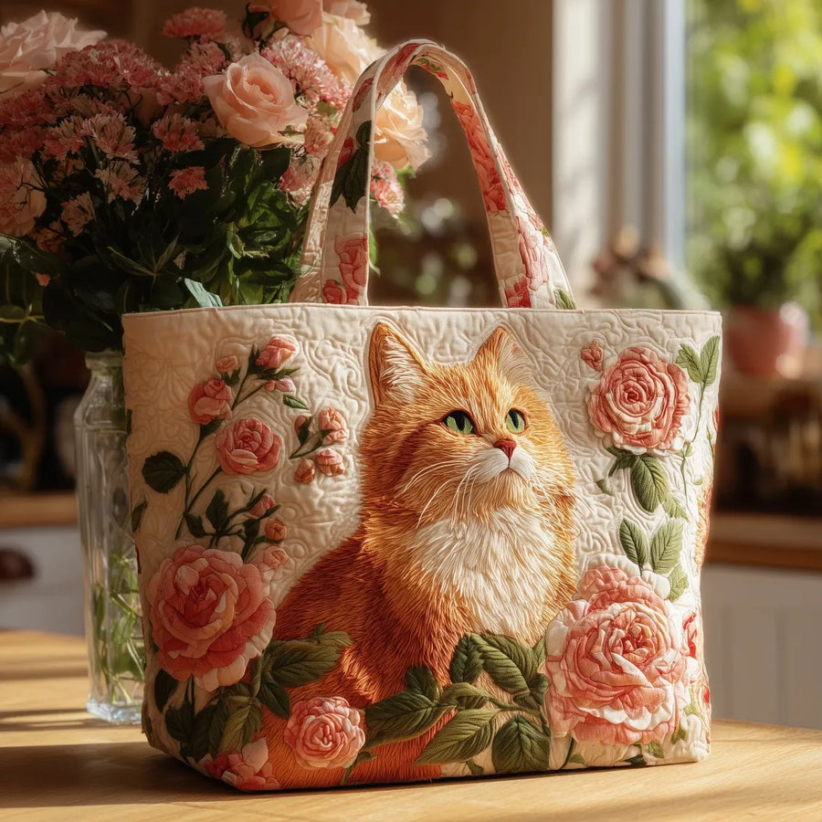 Väska - Brun katt och rosor